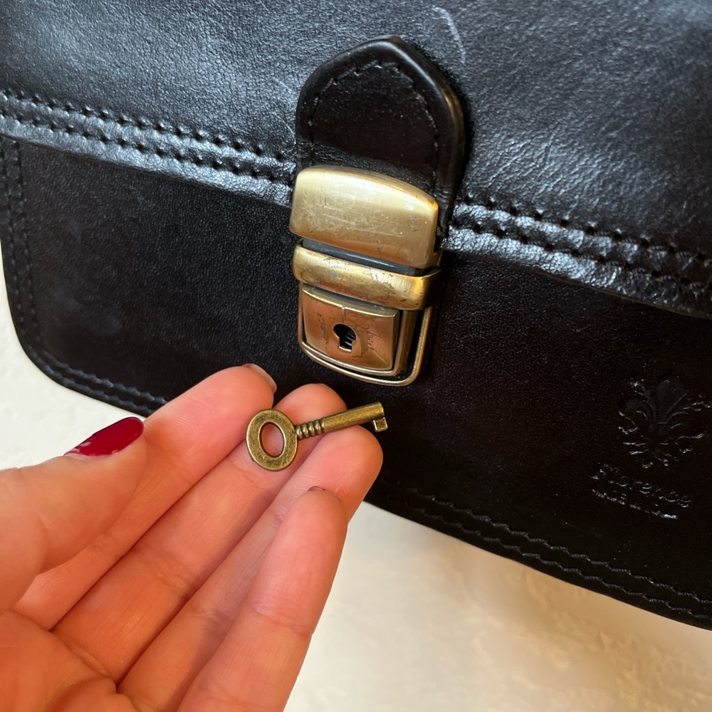 Black Leather Bag with Brass Lock